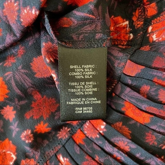 Rebecca Taylor Red & Black Floral Silk Peplum Top - Picture 6 of 7
